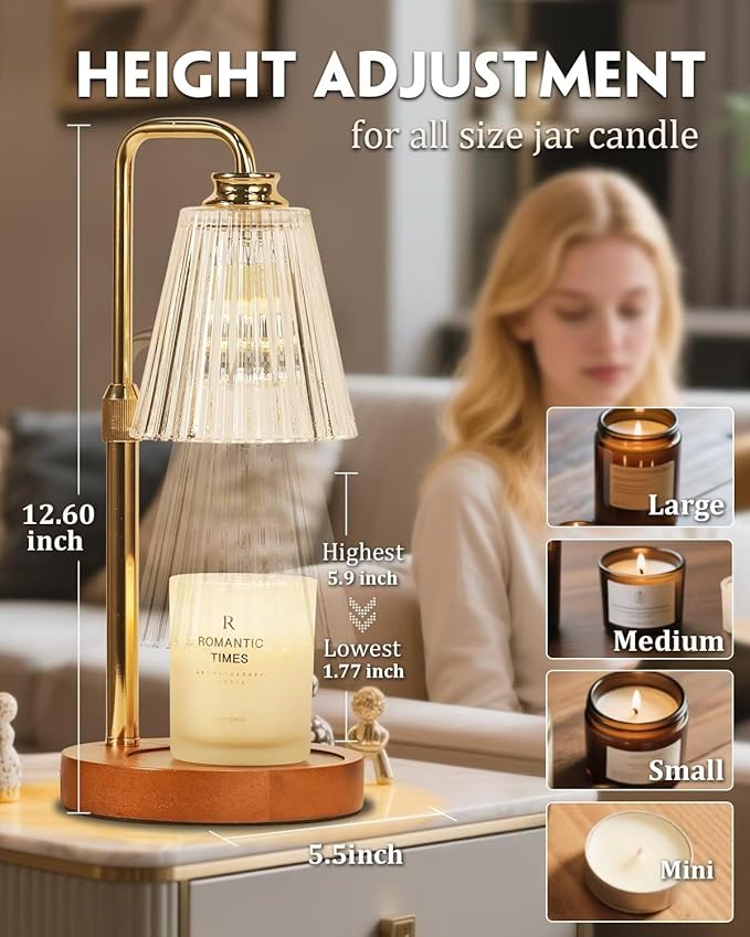 Candle Warmer Lamp with Timer Dimmable, Christmas Birthday Gifts for Women Mom, Adjustable Candle Warming Lamp with 2 Bulbs, Crystal Candle Lamp Warmer for Jar Scented Candles, House Warming