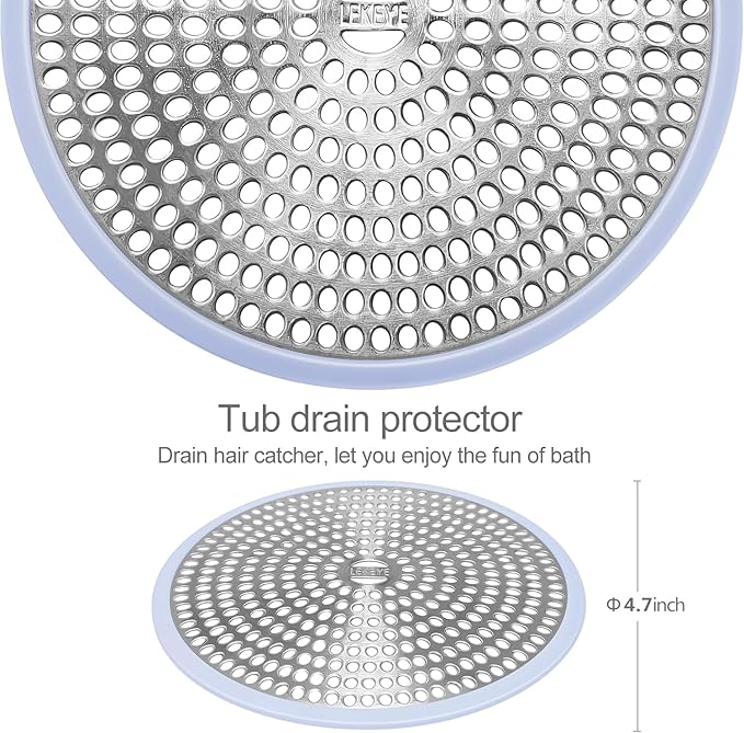 LEKEYE Shower Drain Hair Catcher | Strainer | Shower Stall Drain Cover | Bathroom Drain Protector Stainless Steel and Silicone(Light Blue)