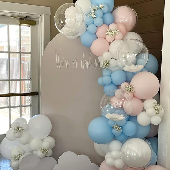 Pink and Blue Balloons Garland Arch Kit,Gender Reveal Balloon,Pink Blue White Clear Party Latex Balloons with 18/12/5 Inch Different Sizes for Gender Reveal Birthday Baby Shower Wedding Anniversary