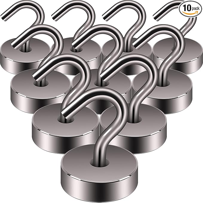 Neosmuk Magnetic Hooks, Cruise Ship Essentials, 40lb+ Heavy Duty Magnetic Hooks for Cruise Cabins, Refrigerator, Grill, Hanging, and Travel | Extra Strong Must-Haves Magnet Hook,Brown,Pack of 10