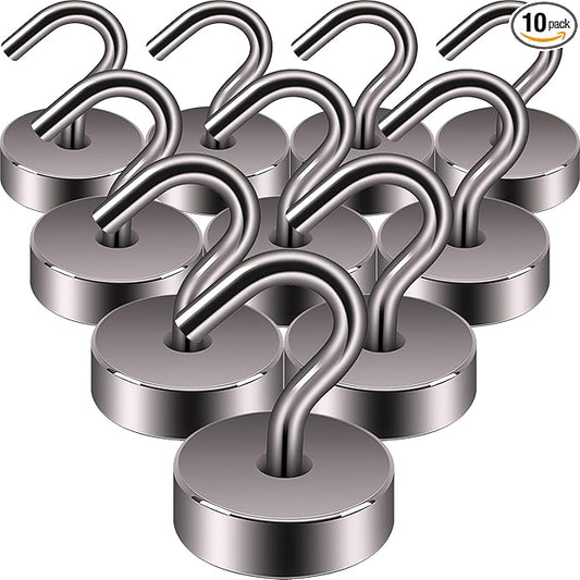 Neosmuk Magnetic Hooks, Cruise Ship Essentials, 40lb+ Heavy Duty Magnetic Hooks for Cruise Cabins, Refrigerator, Grill, Hanging, and Travel | Extra Strong Must-Haves Magnet Hook,Brown,Pack of 10