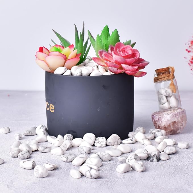 Polished Howlite Crystal Stone Set - 0.5" 10 oz, Handpicked Tumbled Gemstones Rocks, Pebbles for Reiki, Chakra, Healing, Home Decor