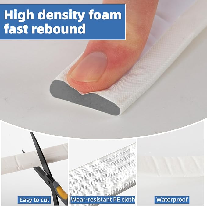 118”Wedge Weather Stripping Door Seal Strip for Door Frame,Self-Adhesive Window Insulation for Winter,Dark Foam Gap Filler for Light Noise Blocker,Front Exterior Door Side Draft Stopper,White