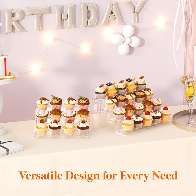 Lifewit Cupcake Stand, Perfume Cologne Organizer, Tool-Free Assembly, Display Riser, Spice Rack, Figurine Holder, Makeup Storage, Room Decor, Party Decorations, Clear, 12″ 3 Tier, 2 Pcs