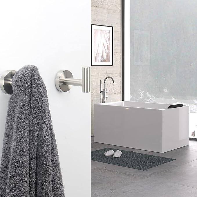 NearMoon Bath Towel Hooks - SUS 304 Stainless Steel Robe Hook Holder, Heavy Duty Coat Hook for Bathroom Livingroom Hotel Kitchen Garage, Wall Mounted (Brushed Nickel, 3 Pack)