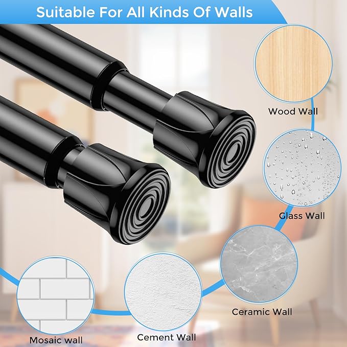 4 Pack Small Spring Tension Curtain Rod 8 to 12.5 Inch, Thin DIY Tension Rods No Drill for Slim Window Cupboard Closet Sidelights, Black