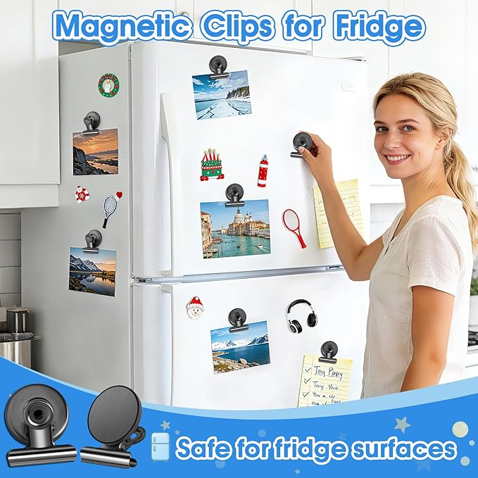 Grtard 20 Pack Magnetic Clips Heavy Duty, Magnet Clips for Fridge, Refrigerator Magnets with Clips, No-Scratch Strong Magnetic Clips for Refrigerator, Whiteboard, Cruise Cabins, Locker (Black)