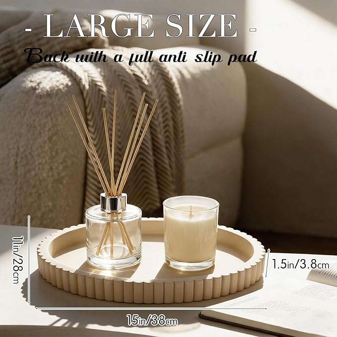 Oval Concrete Decorative Tray for Coffee Table Decoration 15" Modern Cream White Table Centerpieces Decorative Ottoman Tray for Serve Home Decoration Accent Bandejas Decorativas Gift
