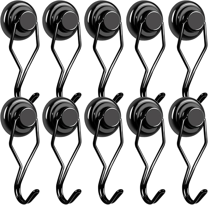 E BAVITE Black Swivel Swing Magnetic Hook 80LB Refrigerator Magnet Hook 10 Pack Strong Neodymium Magnets for Refrigerator Other Surfaces 67.5mm(2.66in)
