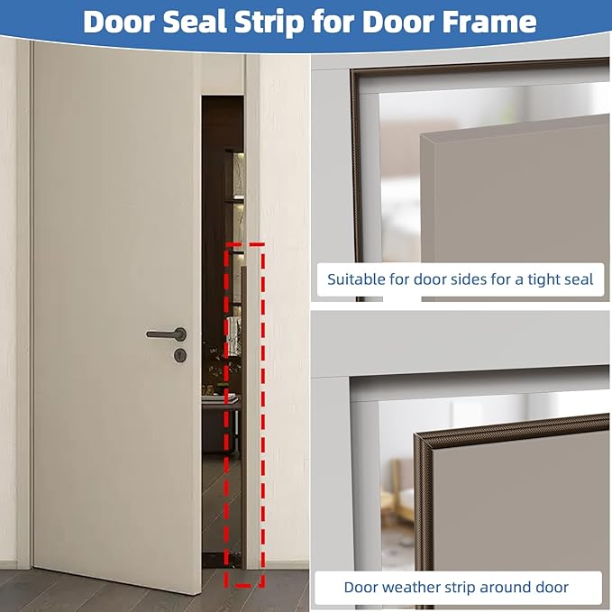 196”Wedge Weather Stripping Door Seal Strip for Door Frame,Self-Adhesive Window Insulation for Winter,Dark Foam Gap Filler for Light Noise Blocker,Front Exterior Door Side Draft Stopper,Brown