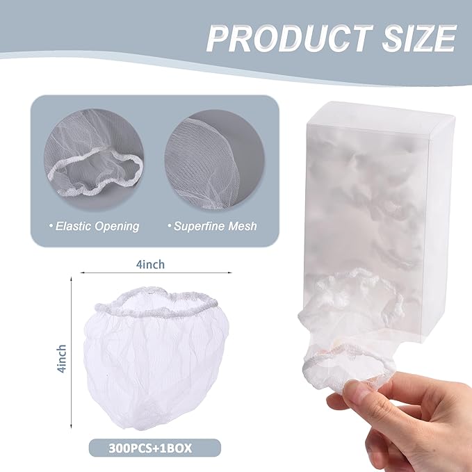 300 PCS Disposable Mesh Sink Strainer Bags, Ultra-Fine Elastic Drain Covers for Kitchen Sink, Catches Sourdough & Coffee Grounds, Anti-Clogging Kitchen Must-Haves (4 inch)