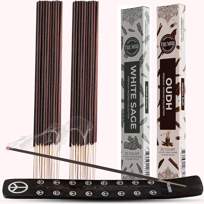 Trumiri Incense Sticks - Combo Pack of 40 Insence-Sticks - 20 White Sage + 20 Oud - Insenses - Insents - Incents - Inscense - Incence - Incienso - All Natural Incense Sticks