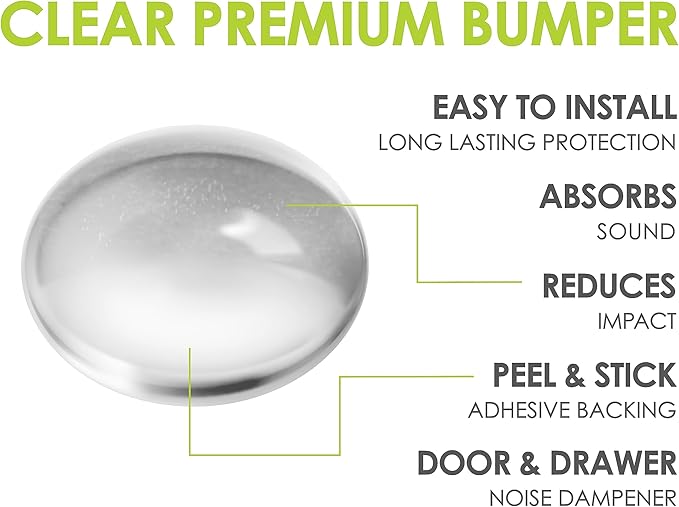 Slipstick Premium Cabinet Door Bumpers 1/2” Round Clear Adhesive Pads, Cabinet Stoppers, Rubber Bumpers for Drawers, Cupboards, Cutting Boards, Glass Tops, Picture Frames, Furniture, 20 Dampers