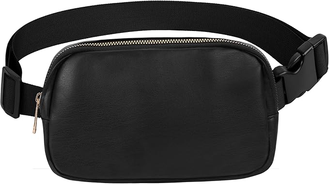 VOROLO Fanny Pack For Women And Men Crossbody Bag Belt Bag with Adjustable Strap Graduation Gifts PU Black