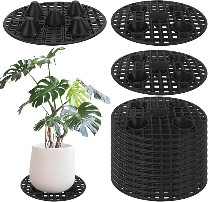 KUKLIPJIM 30 Pack Plant Pot Elevators 7.87 Inch Plastic Plant Risers, Plant Level Pot Elevator for Indoor & Outdoor Planters, Black