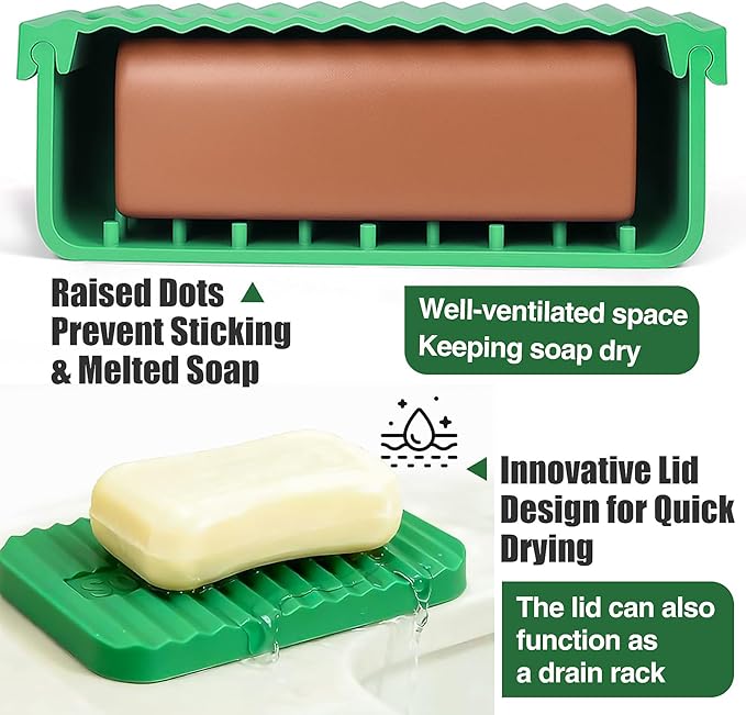 Extra Large Enhanced Leak Proof Shampoo and Conditioner Bar Travel Case with Draining Layer, Keep Soap Dry – for Extended Trips, Camping, Outdoor Adventures, or Truck Drivers (Deep Green)