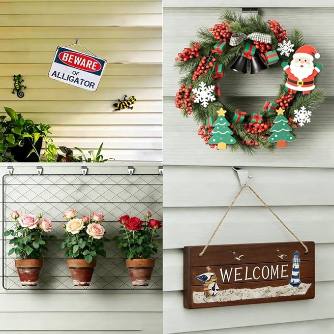 Vinyl Siding Hooks, 10 Pcs New Heavy Duty Stainless Steel Siding Hooks No Hole Vinyl Siding Clips, Multifunctional Outdoor Hook Hangers for Hanging Doorplates Wreaths and Holiday Decorations