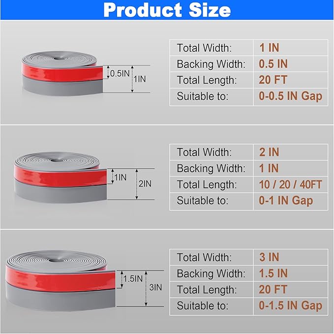 ToLanbbt Weather Stripping Silicone Door Seal Strip 1 in x 20 ft Door Draft Stopper Self Adhesive Door Draft Tape, Side & Bottom Gaps Insulation Strip for Glass Shower Door Sliding Door Window, Gray