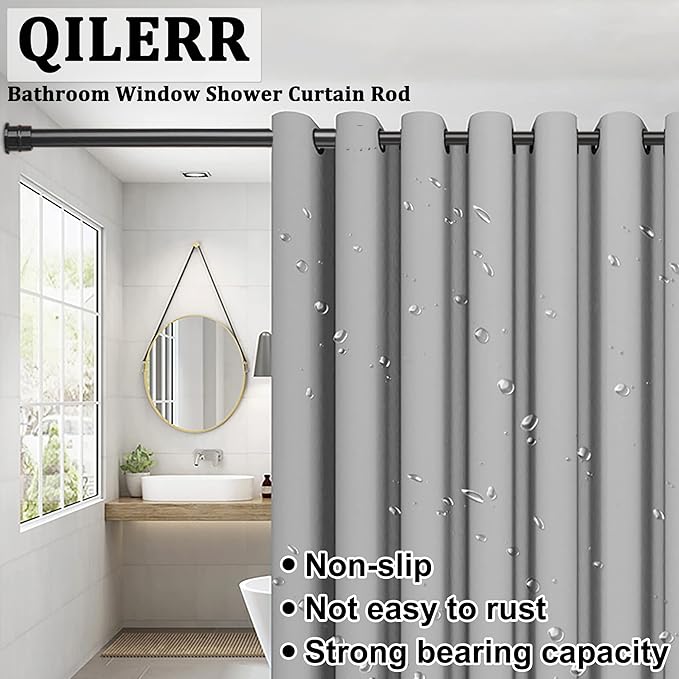 Small Tension Curtain Rods 16 to 28 Inches, Adjustable Expandable Short Shower Rod Non-Slip Non Drill Spring Tension Rod for Windows, Closet, Kitchen, Black