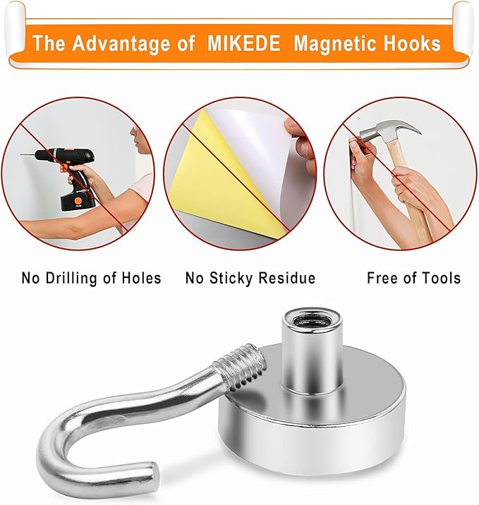 MIKEDE Magnetic Hooks,30lbs Strong Magnets Hooks Heavy Duty, Extra Strong Cruise Hook for Hanging, Industrial Metal Refrigerator Hooks for Cruise Cabins, Fridge, Kitchen, Grill-36 Pack