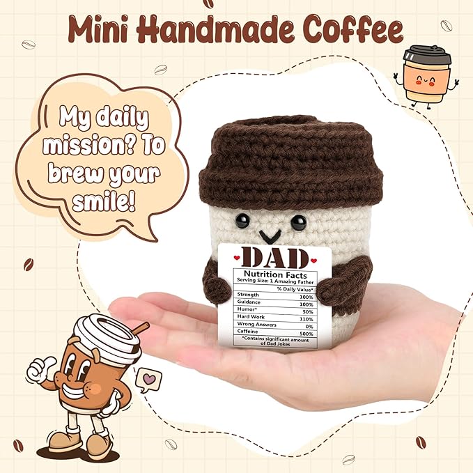 Dad Gifts for Fathers Day from Daughter Son Birthday Funny Gifts for Bonus Step Dads Father Mens Handmade Crochet Coffee Nutrition Facts Jokes Mug I Love You Fathers Day Birthday Cute Decor