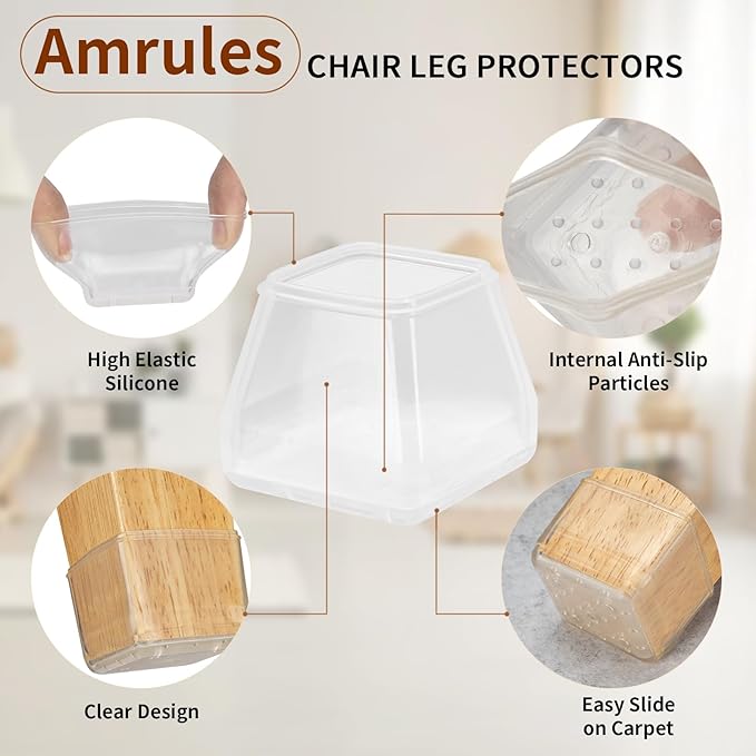 28Pcs Square Chair Leg Floor Protectors, Silicone Chair Feet Caps to Protect Carpets and Felt Pads Furniture Leg Caps Covers from Scratches and Noise(Clear, Small Fit:0.76"-1.02")