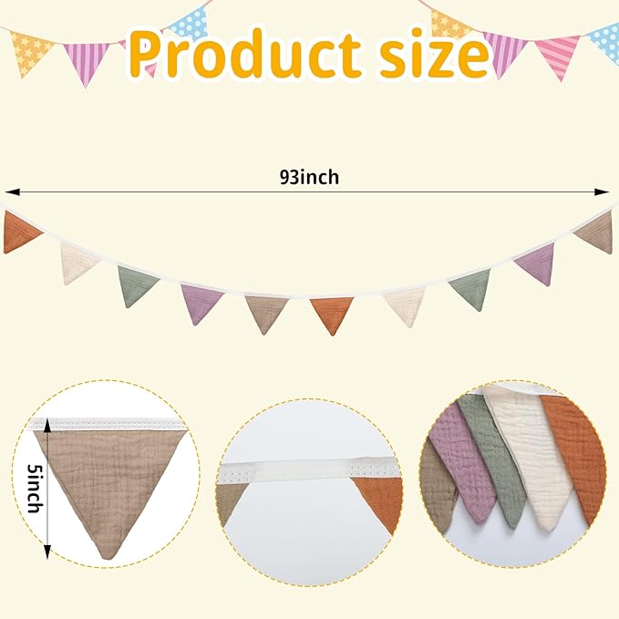 Oudain 2 Pcs Pennant Banner Flags Nursery Garland Triangle Bunting Flags Playroom Wall Decor Banner for Nursery Baby Shower Birthday Boho Wedding Party Event, Each 7.75 ft(Rich Color)