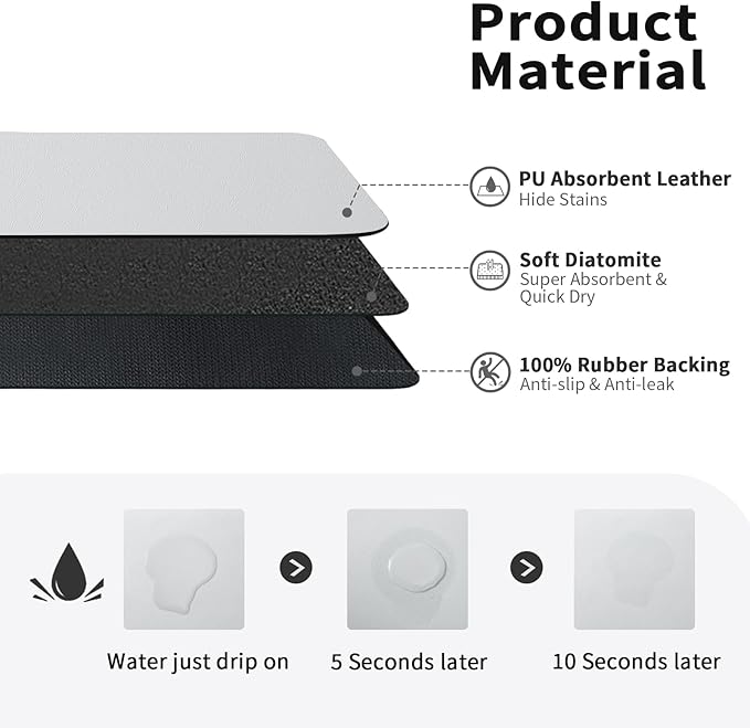 HotLive Dish Drying Mat for Kitchen Counter, Heat Resistant Drainer Mats with Non-slip Rubber Backed, Hide Stain Kitchen Super Absorbent Draining Mat, Easy to Clean Dish Rack Pad, Light Grey 18"x28"