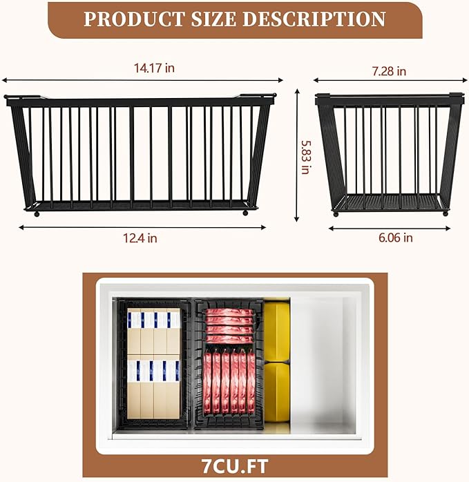 ANJUBAN Enhanced Leak-Proof Bottom - Freezer Organizer Bins ，4 Pack Stackable Deep Freezer Organizer Bins for 7 Cu.FT Small Chest Freezer，organization and storage，pantry organizers(4 Pack-black)
