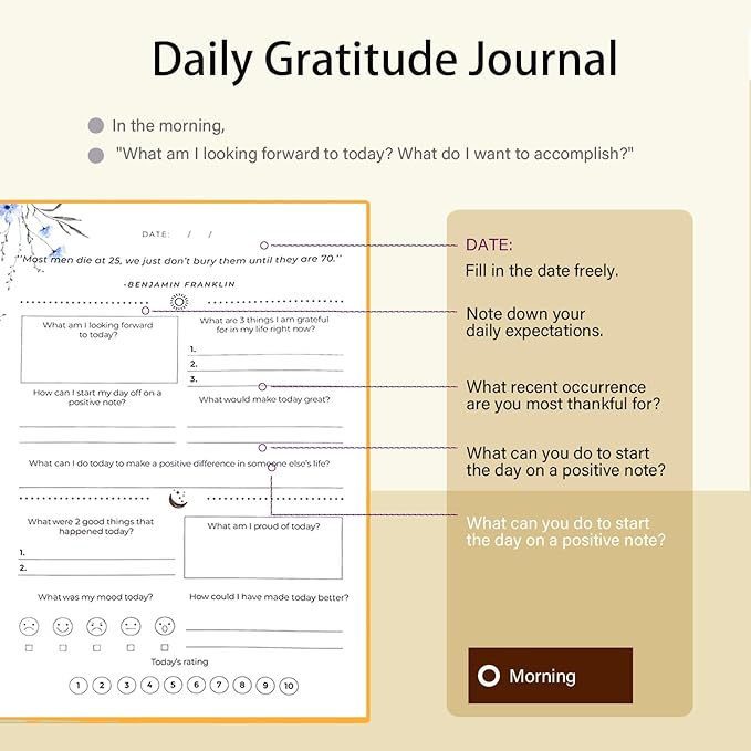 Gratitude Journal with 6 Inspirational Stickers and Pencil, Daily Reflection Journal for More Happiness, Mindfulness & Affirmation, Self Care Journals for Women & Men,Orange