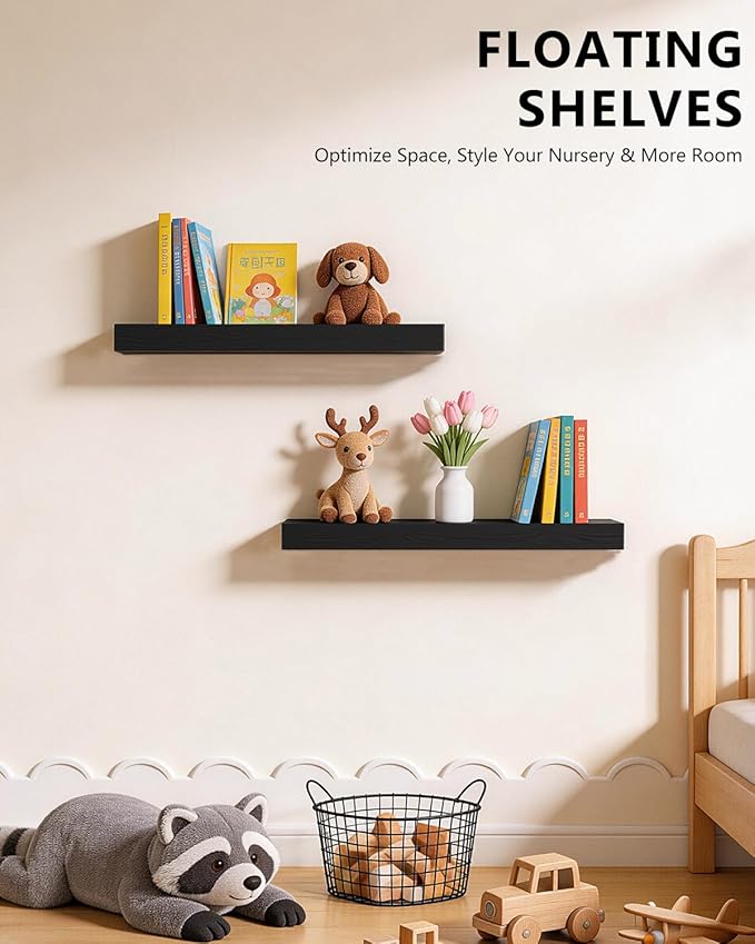 WALI Floating Shelves for Wall, 1 Tier Bathroom Storage Shelf Over Toilet, for Bedroom Bookshelf, Living Room Decor, Kitchen, Nursery, Laundry, Soundbar Floating Shelf Mount Under TV (CS101L), Black