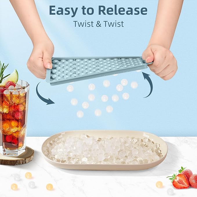 WIBIMEN Mini Ice Cube Trays, 0.55” Tiny Pebble Ice for Iced Coffee & Cocktails, Fast Chill, Easy Twist Release, Stackable (1 Pack, Blue)