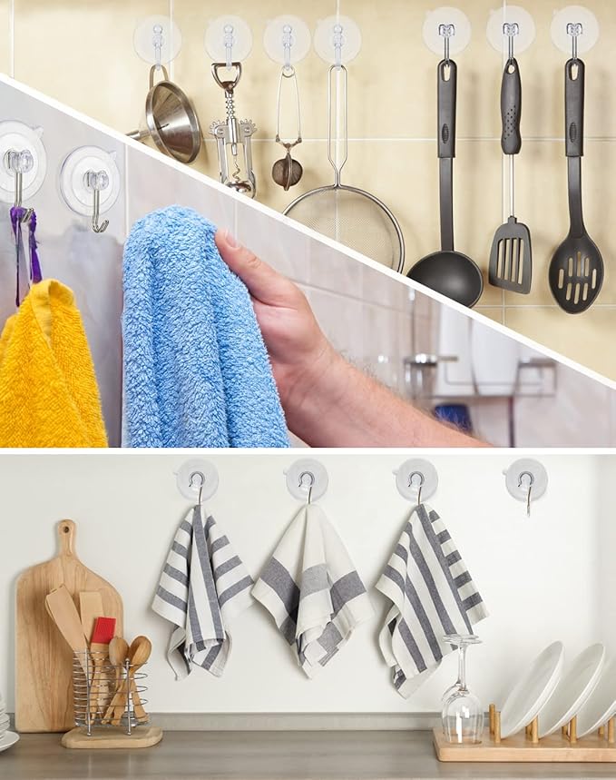 Suction Cup Hooks, Transparent PVC Removable Reusable, for Glass Windows, Mirrors, Doors, Tiles, 30 Pack