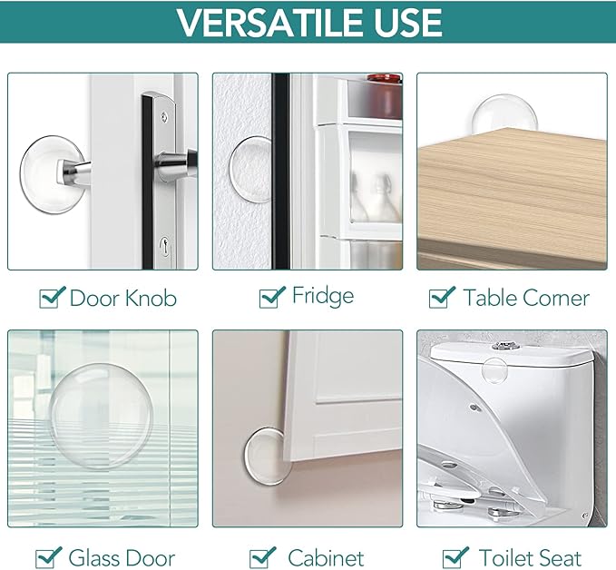 Door Stoppers for Wall, Etybetopstar 6-Pack 1.57" Rubber Door Knob Wall Protectors, Strong Self-Adhesive Door Bumpers for Wall, Quiet & Shock-Absorbing Door Handle Stopper, Clear