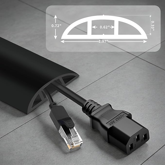 Floor Cord Cover, Floor Cable Cover, Cord Hider Floor, Soft PVC Self Adhesive, Extension Cord Covers for Floor, Prevent Cable Trips,for Offices, Gyms, Exhibitions (Black, 1.97" x 6feet)