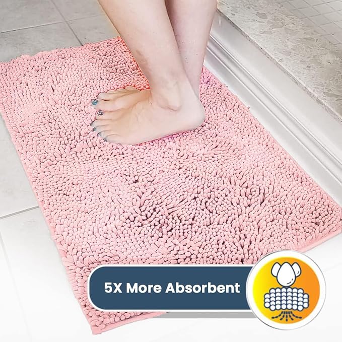 Muddy Mat® | Super Absorbent Door Mat Indoor, Microfiber Quick Dry Chenille Entryway Rug, Non-Slip Front Door Mat, Indoor Mats for Entryway, Machine Washable Pet Rug, Light Pink 36" x 120"