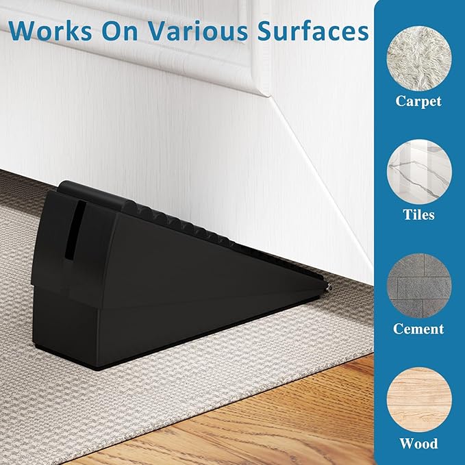 Heavy Duty Door Stopper, Adjustable Spring Large Stopper, 3 Inches High Tall Wedge Stoppers for Bottom of Door, Door Stop Suits Any Heavy Door, Black