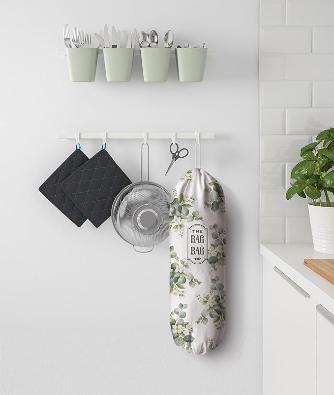 Moanlor Art Plastic Bag Holder - Eucalyptus Floral Grocery Bag Organizer - Summer Kitchen Decor & Gifts