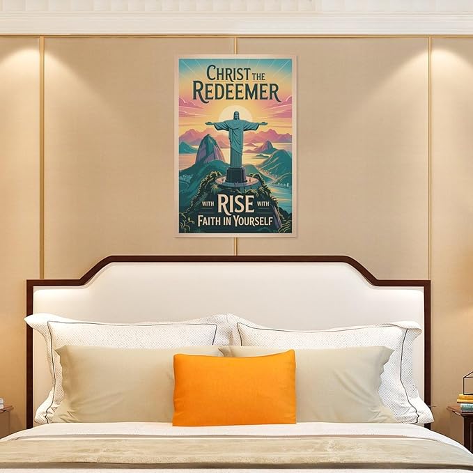 Inspirational Wall Art Christ The Redeemer Motivational Poster Rise with Faith in Yourself Décor for Office Classroom Meditation Room Print Poster Unframe-style 16x24inch(40x60cm)