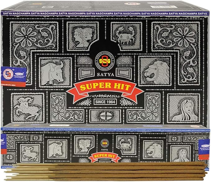 Super Hit Incense Sticks 15g x 12 and Incense Stick Holder Bundle Insence Insense Satya