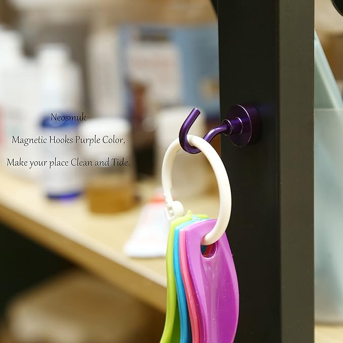 Neosmuk Magnetic Hooks, Heavy Duty 30lb+ Strong Magnet Hook for Cruise Cabins, Cruise Ship Essentials for Hanging, Metal Wall Refrigerator Hangers (Purple, 15 Pack)