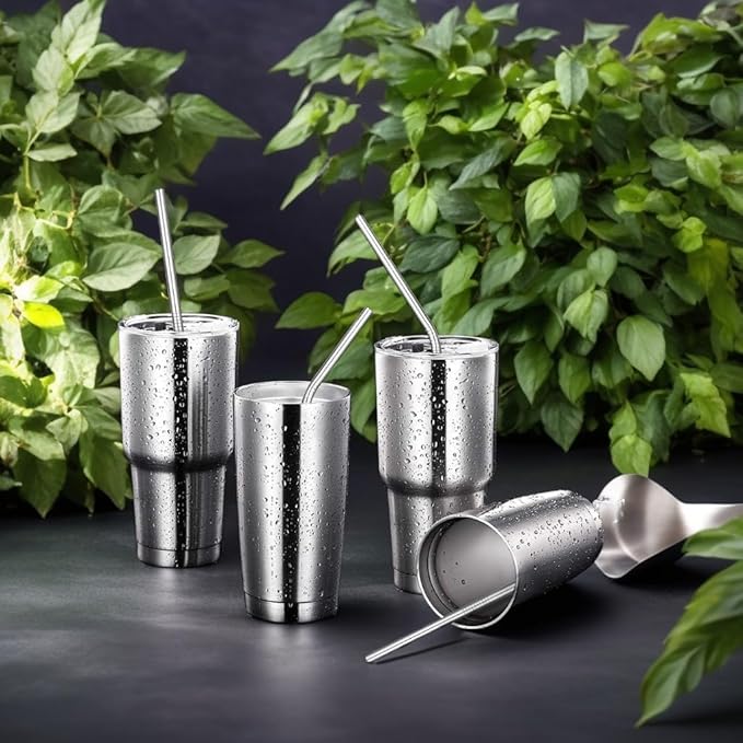 8-Pack Reusable Stainless Steel Metal Straws with Cleaning Brush - Long Metal Straws Drinking for 30 oz and 20 oz Tumbler Eco Friendly