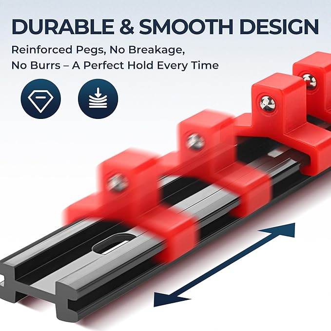 3-Piece Socket Organizer - 1/4-Inch x 16 Clips, 3/8-Inch x 15 Clips, 1/2-Inch x 12 Clips, Heavy Duty ABS Socket Holder, Premium Quality Socket Clip Rail Holder for Tool Box Drawer