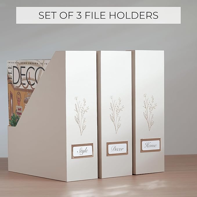 Beautiful Magazine Holder Set of 3 - Sturdy File Holder to Organize Your Desk Or Shelves - The Perfect Office Storage to Effortlessly Organize Your Paperwork/Files, Magazines, Books Or Binders
