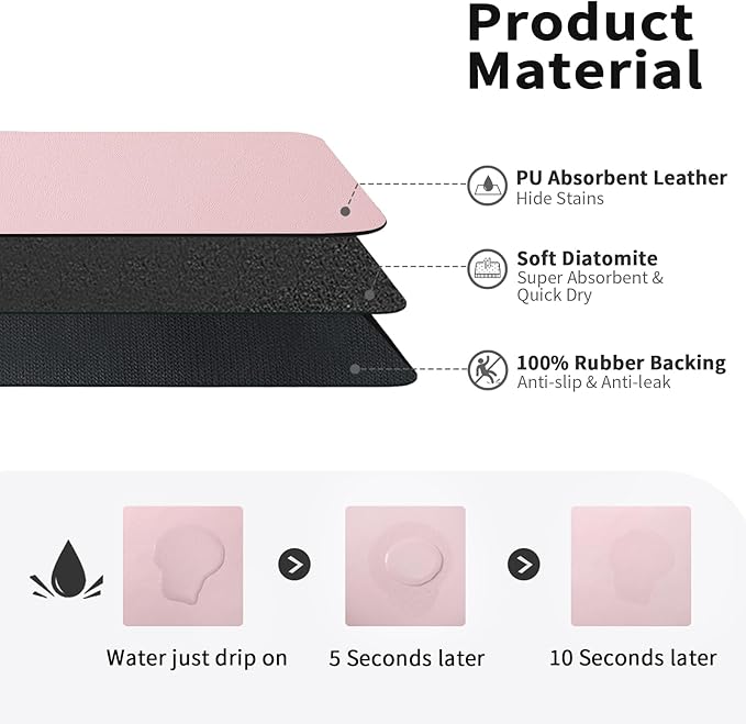 HotLive Dish Drying Mat for Kitchen Counter, Heat Resistant Drainer Mats with Non-slip Rubber Backed, Hide Stain Kitchen Super Absorbent Draining Mat, Easy to Clean Dish Rack Pad, Pink 18"x32"