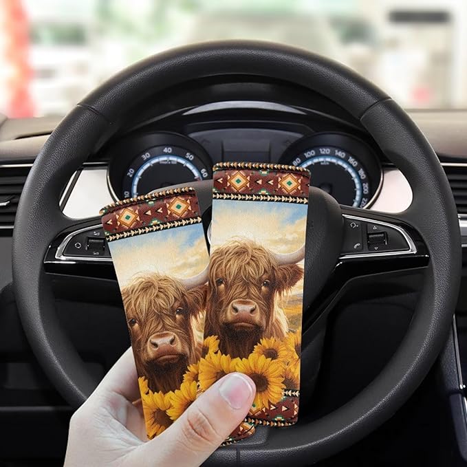 KUIFORTI Highland Cattle Sunflower Luggage Identifier for Suitcase Set of 2 Portable Handle Cover Reusable for Home Car
