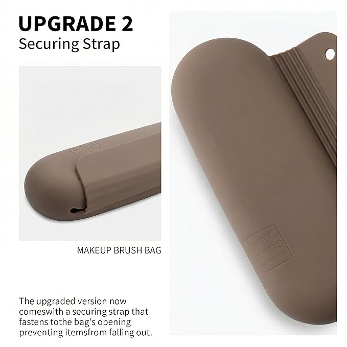 AGIKET Silicone Makeup Brush Holder Travel Cosmetic Bag: Soft Portable Cosmetic Face Brushes Holder with Upgraded Anti-Fall Out Magnetic Closure, Large Travel Makeup Brush Case - Coffea