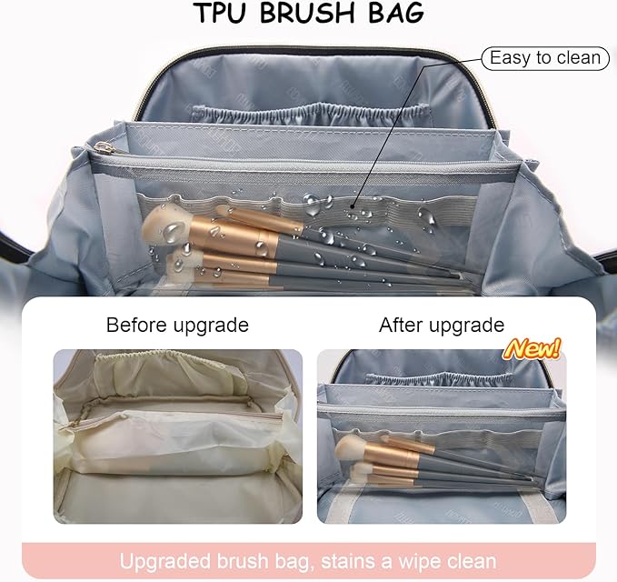 BOYATU Travel Makeup Bag Organizer Cosmetic Bag: 3 Pcs Set Make up Bags for Women with Handle - Waterproof Vegan Leather Toiletry Bags Travel Essentials Pouch with Compartments (01-D-Pink)