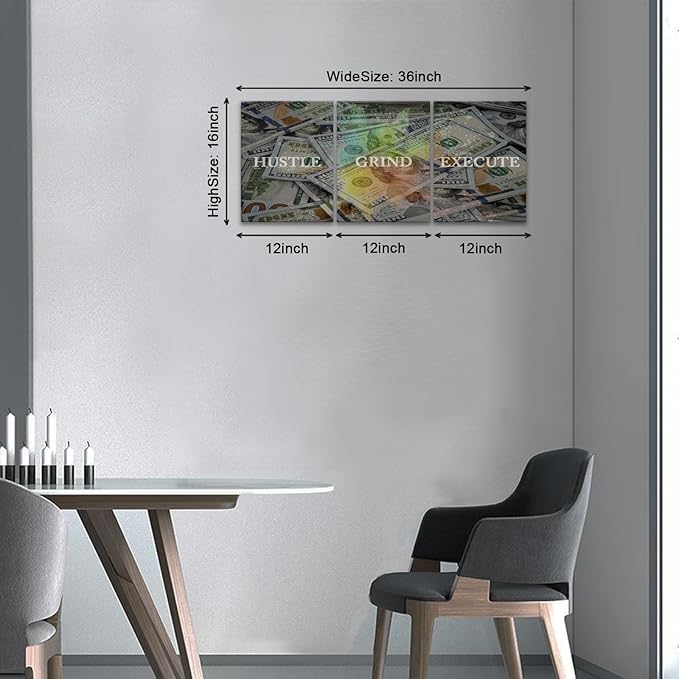KAWAHONE Motivational Canvas Wall Art Hustle Grind Execute Wall Art Inspirational Posters Entrepreneur Quotes Prints Wall Decor Inspiring Success Decor For Office Bedroom Living Room
