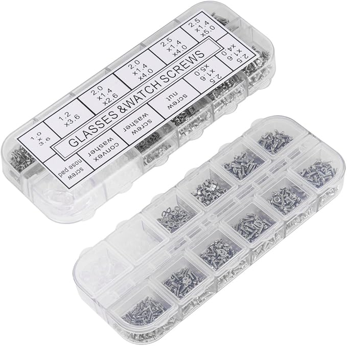 1100Pcs Eyeglasses Repair Kit, Tiny Sunglasses Screws, Glasses Screws and 5 Pairs Nose Pads with Micro Screwdriver Tweezer for Watch Clock Spectacle Eye Glass Repair